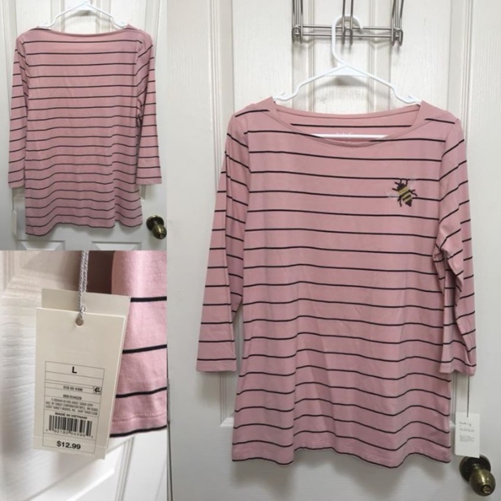 3/4 Sleeve Rose/Stripe with Bee